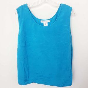 Josephine Chaus Silk Turquoise Scoop Neck Size 16 Shell Shirt Blouse Tank Top